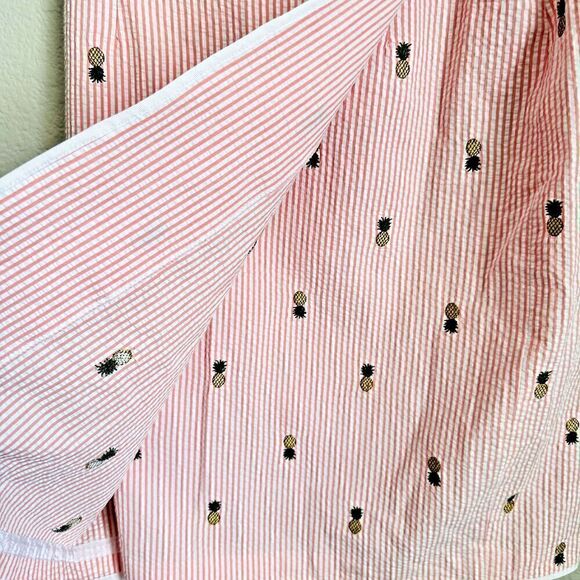 Brooks Brothers Skirt Womens Size 2 Striped Pineapple Seersucker Belted Mini - Picture 5 of 7